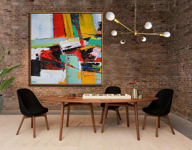 Oversized Palette Knife Painting Contemporary Art On Canvas,Huge Abstract Canvas Art,Grass Green,Red,Yellow,Black